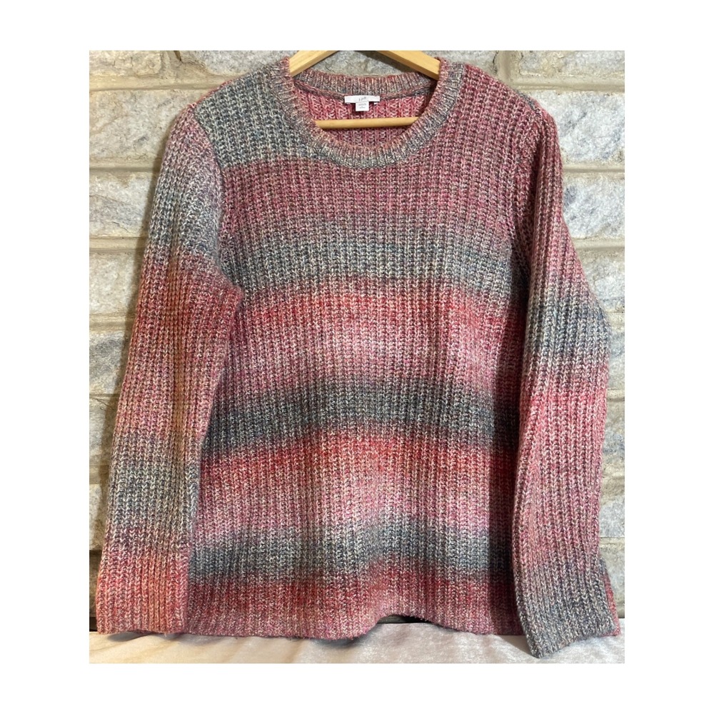 J. Jill Womens Large Petite Pink Space Dye Ribbed Knit Cotton Wool Blend Sweater
